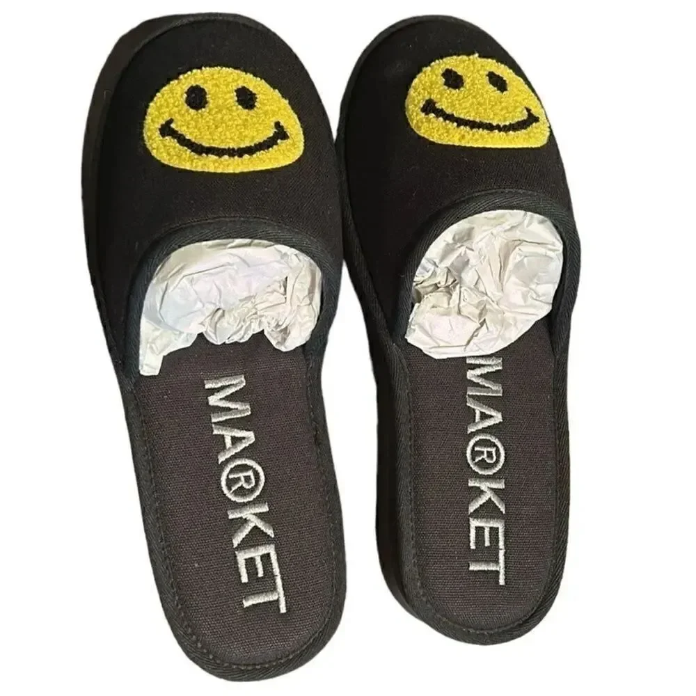 Market Men's Black Slip on Smiley Slippers(Size 11)